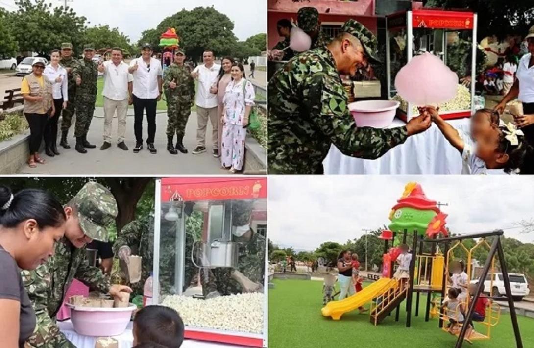 Seguimos trabajando por el bienestar de nuestros niños: Ejército Nacional entregó un parque infantil en Barrancas, La Guajira